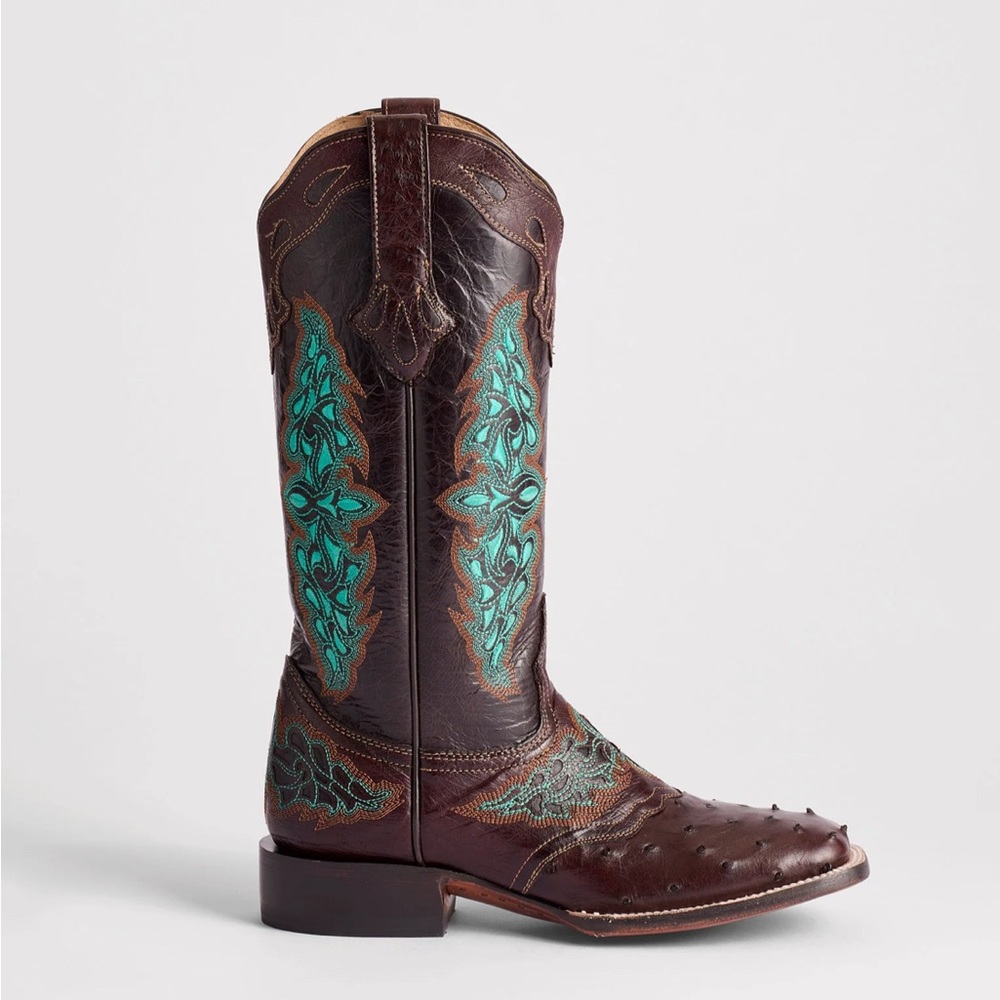 Lucchese Amberlyn Brown and Teal Heeled Boots